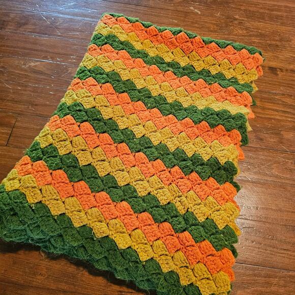 Vintage Handmade Crochet Afghan Blanket Throw Retro Striped Granny Boho 62x38 - Picture 1 of 8